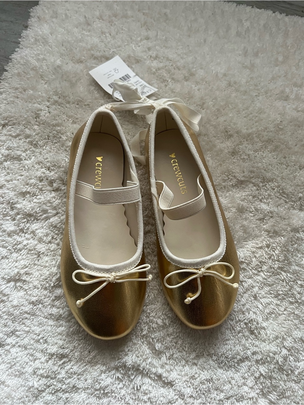 Crewcuts Metallic Gold Ballet Flats with Ivory Trim size 10